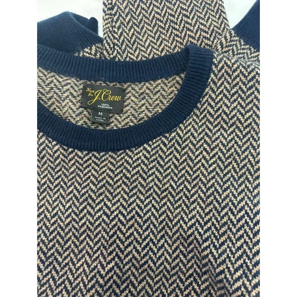 J.Crew Cashmere Sweater Men Medium Herringbone Jacquard Crewneck
